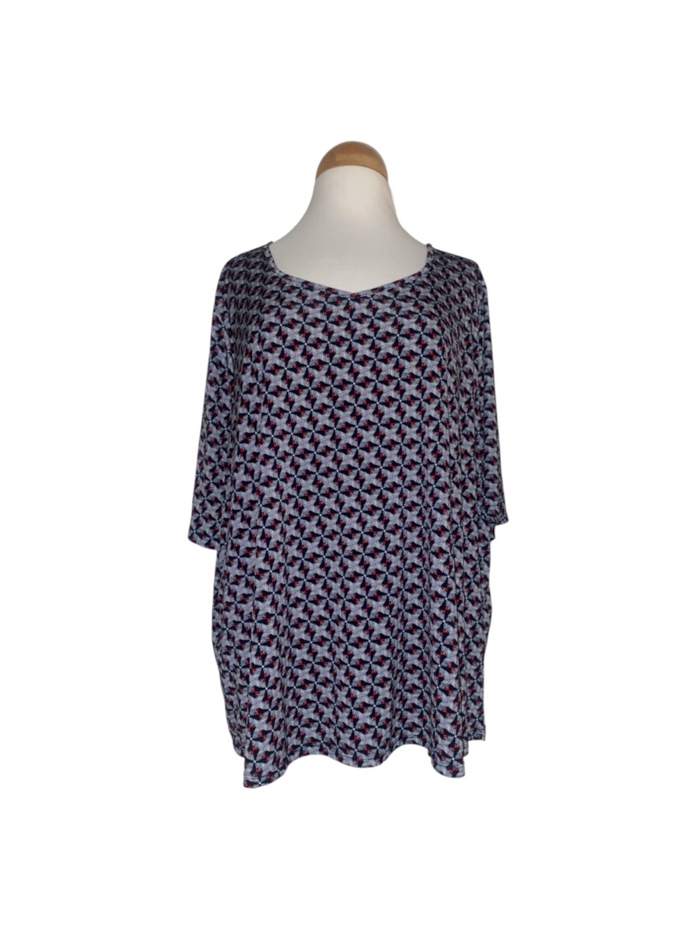 Women's Printed V-Neck Tunic Top - Blue & Burgundy daily thread 3X